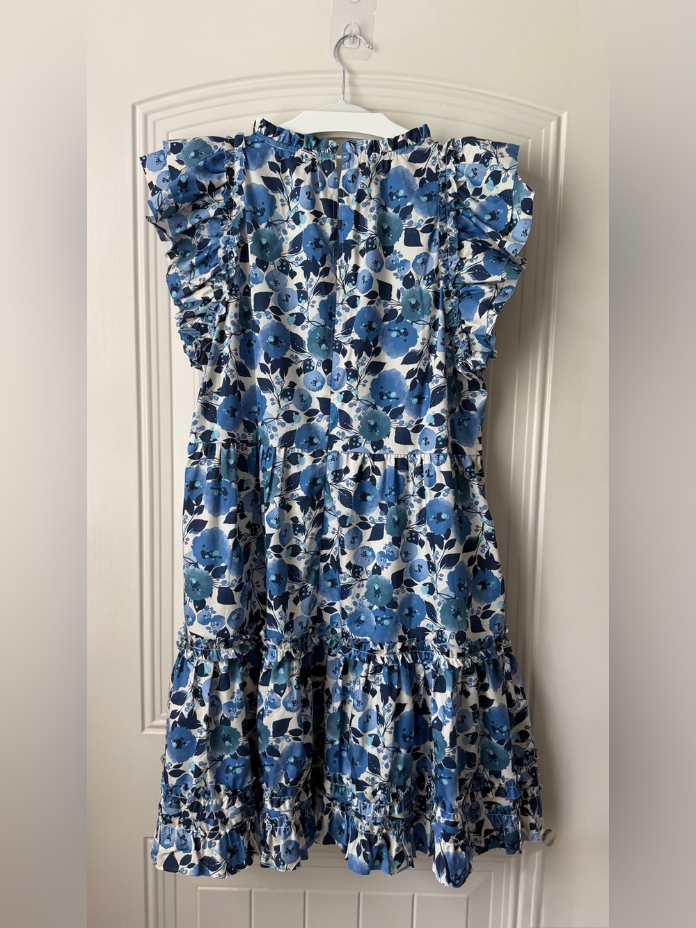 Tyler Böe Blue Floral Cotton Tiered Mini Dress NWT L - Picture 3 of 13
